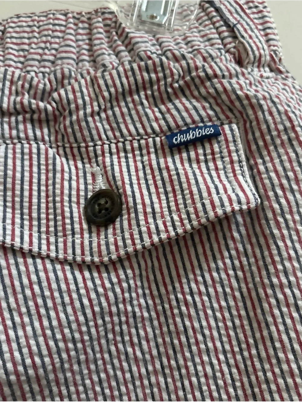 Chubbies The 508’s Seersucker Stretch Shorts Size XL Red/Blue Stripe Preppy